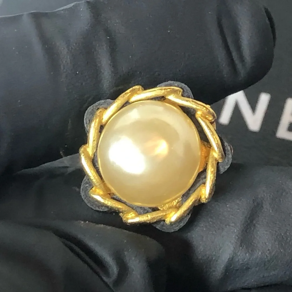 CHANEL Gold and Black Leather Wrapped Pearl Statement Earrings w/ Box